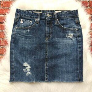 AG Adriano Goldschmied Denim Pencil Skirt The Erin Frayed Raw Hem Distressed 26